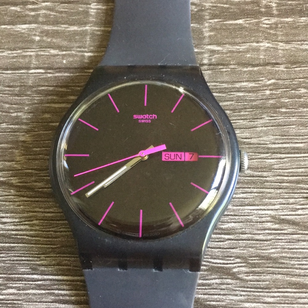 Black Swatch Watch with Pink